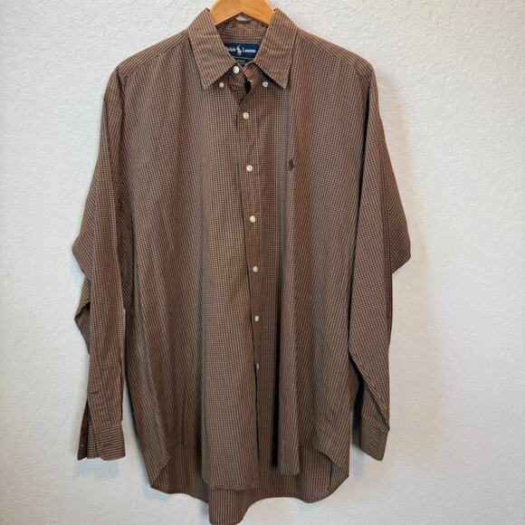 Men's Ralph Lauren Brown Check Long Sleeve Button Down Size L - Picture 2 of 6